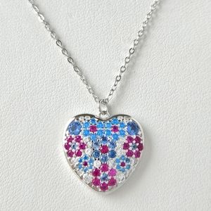Blue and Pink Mosaic Heart Gemstone Necklace, 925 Sterling Silver Charmed Ar…